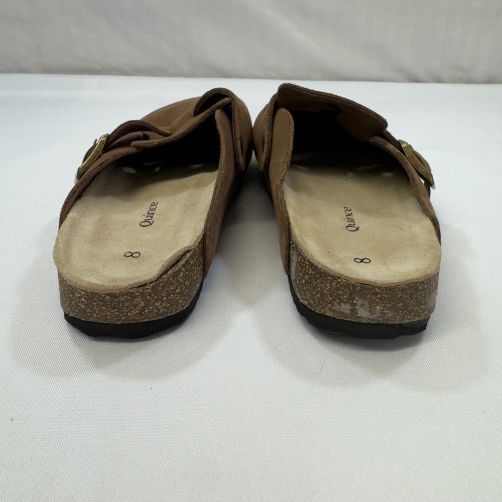 Quince Suede Clog Mules Women Size 8 Brown Buckle Strap Cork Footbed Shoes - Picture 5 of 12
